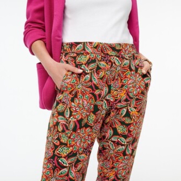 J. Crew Factory Jamie Pant Boho Floral Print Pull-On Drapey Black/Neon Size 10 - Picture 1 of 16